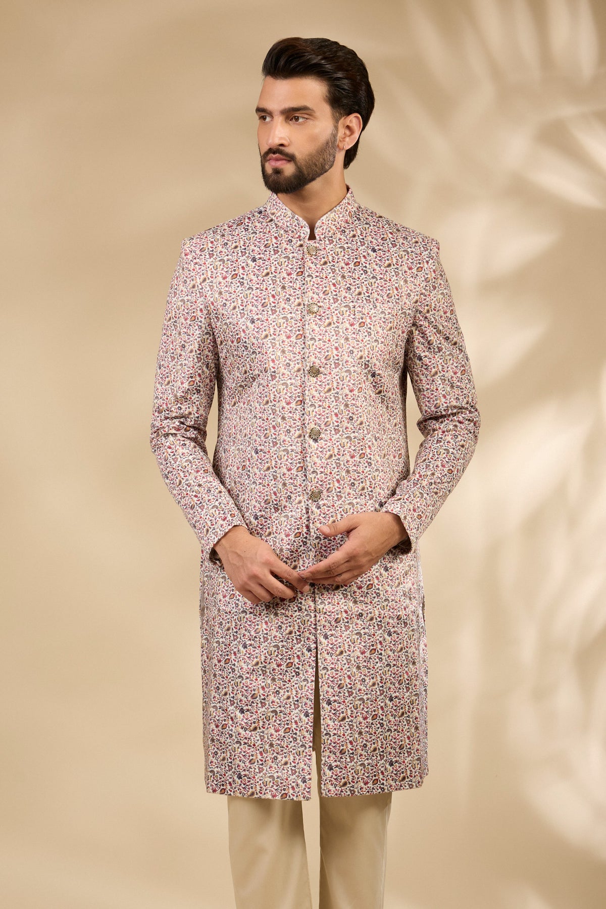 Velvet Paisley Print Sherwani Set