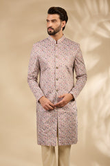 Velvet Paisley Print Sherwani Set