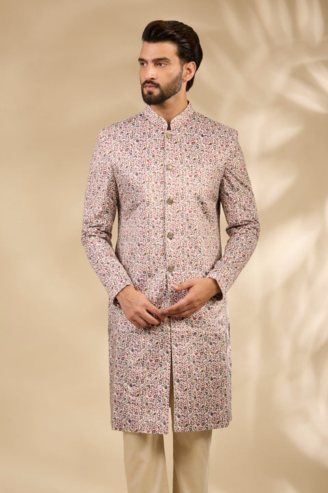 Velvet Paisley Print Sherwani Set