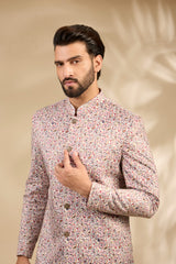 Velvet Paisley Print Sherwani Set
