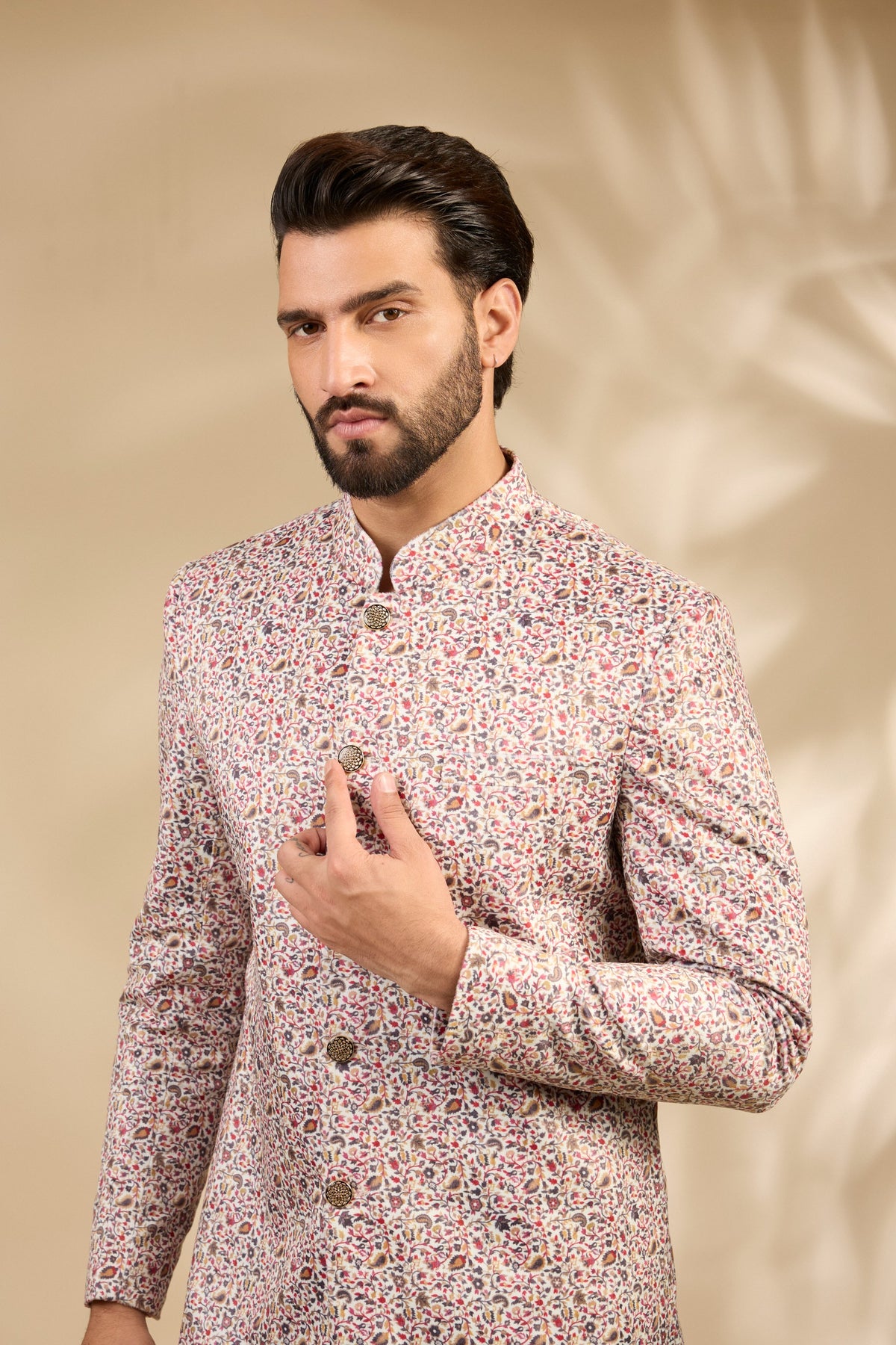 Velvet Paisley Print Sherwani Set