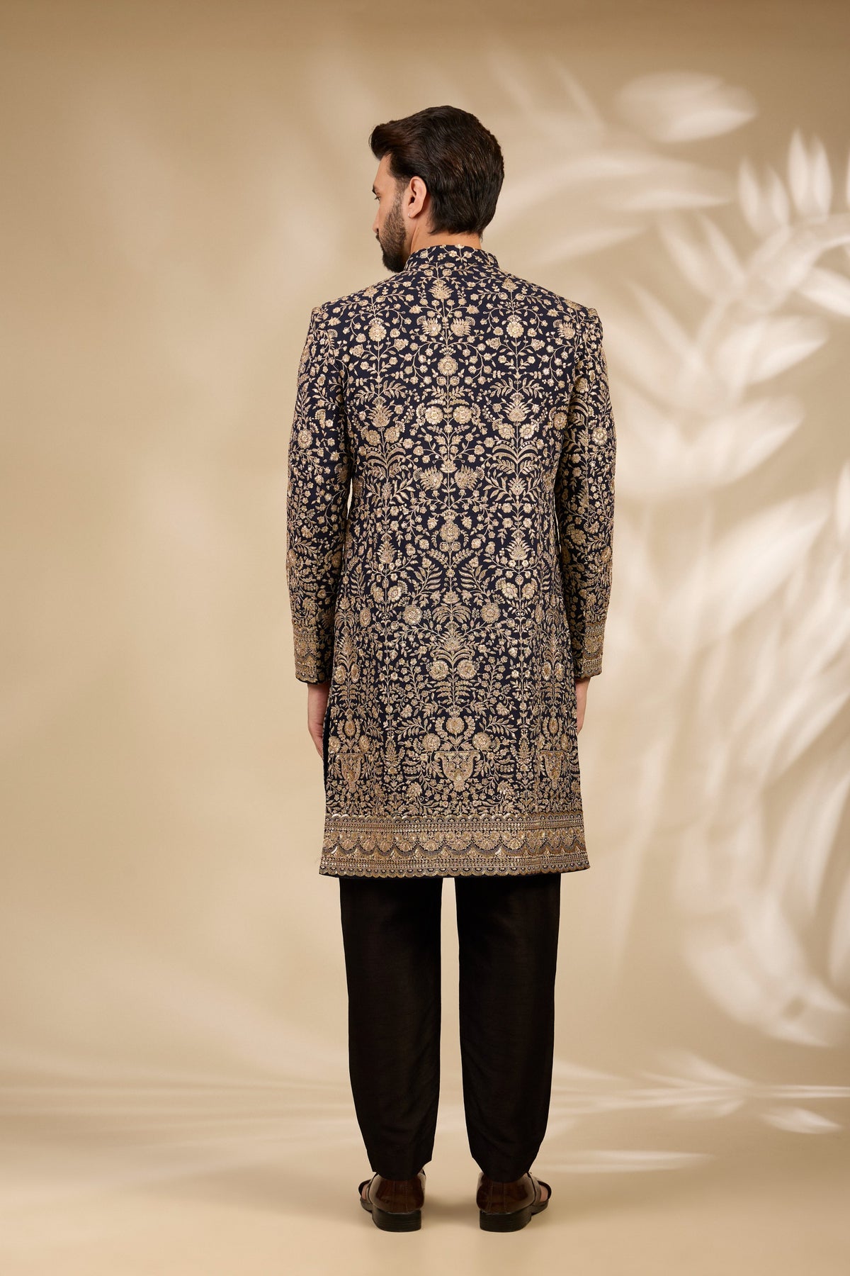 Navy Blue Zari Embroidered Sherwani Set