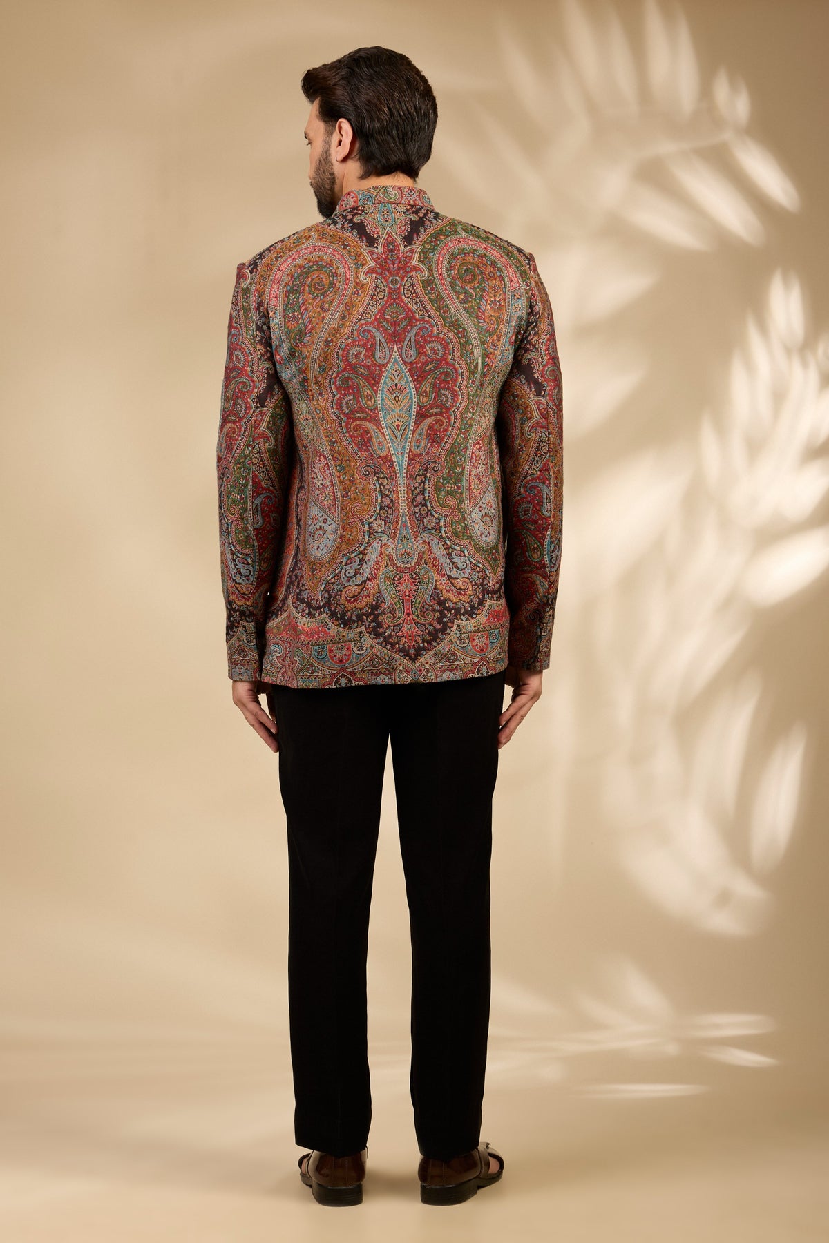 Beige Jamawar Woven Bandhgala Set