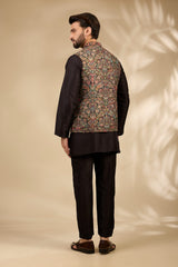Multicolor Floral Jamawar Woven Bandi Jacket Set