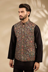 Multicolor Floral Jamawar Woven Bandi Jacket Set