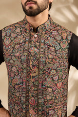 Multicolor Floral Jamawar Woven Bandi Jacket Set