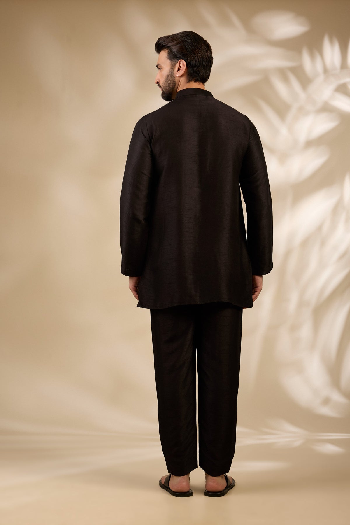 Black Stitch-Patterned Kurta Set