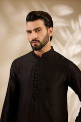 Black Stitch-Patterned Kurta Set