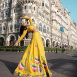 Tanya Narang In Canary Yellow Handpainted Lehenga Set