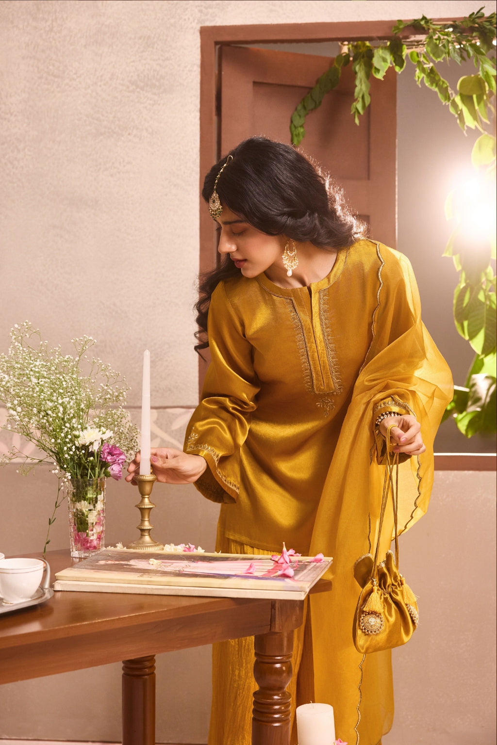 Mustard Yellow Gajji Silk Embroidered Sharara Set