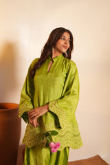 Parrot Green Dola Silk Farsi Salwar Set with Dupatta