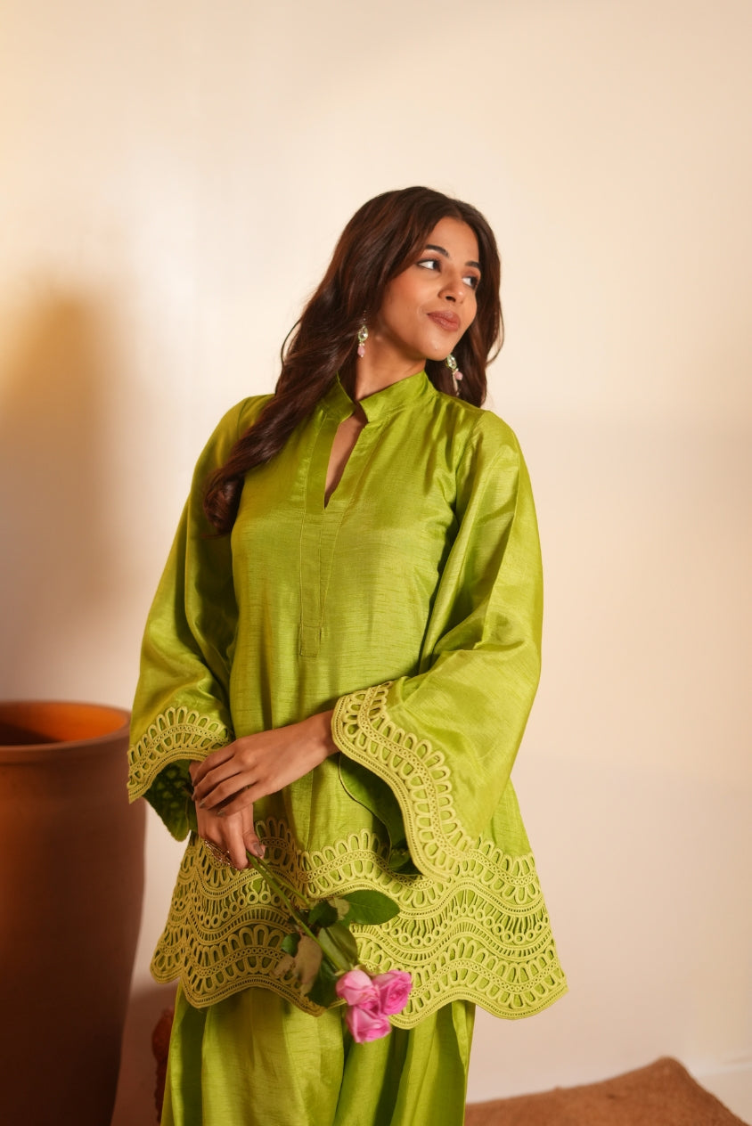 Parrot Green Dola Silk Farsi Salwar Set with Dupatta