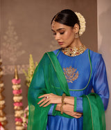 Blue Chanderi Anarkali 3-Piece Set