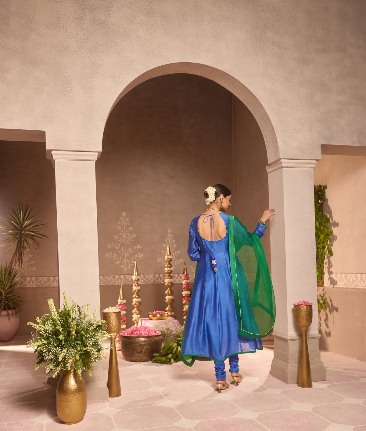 Blue Chanderi Anarkali 3-Piece Set