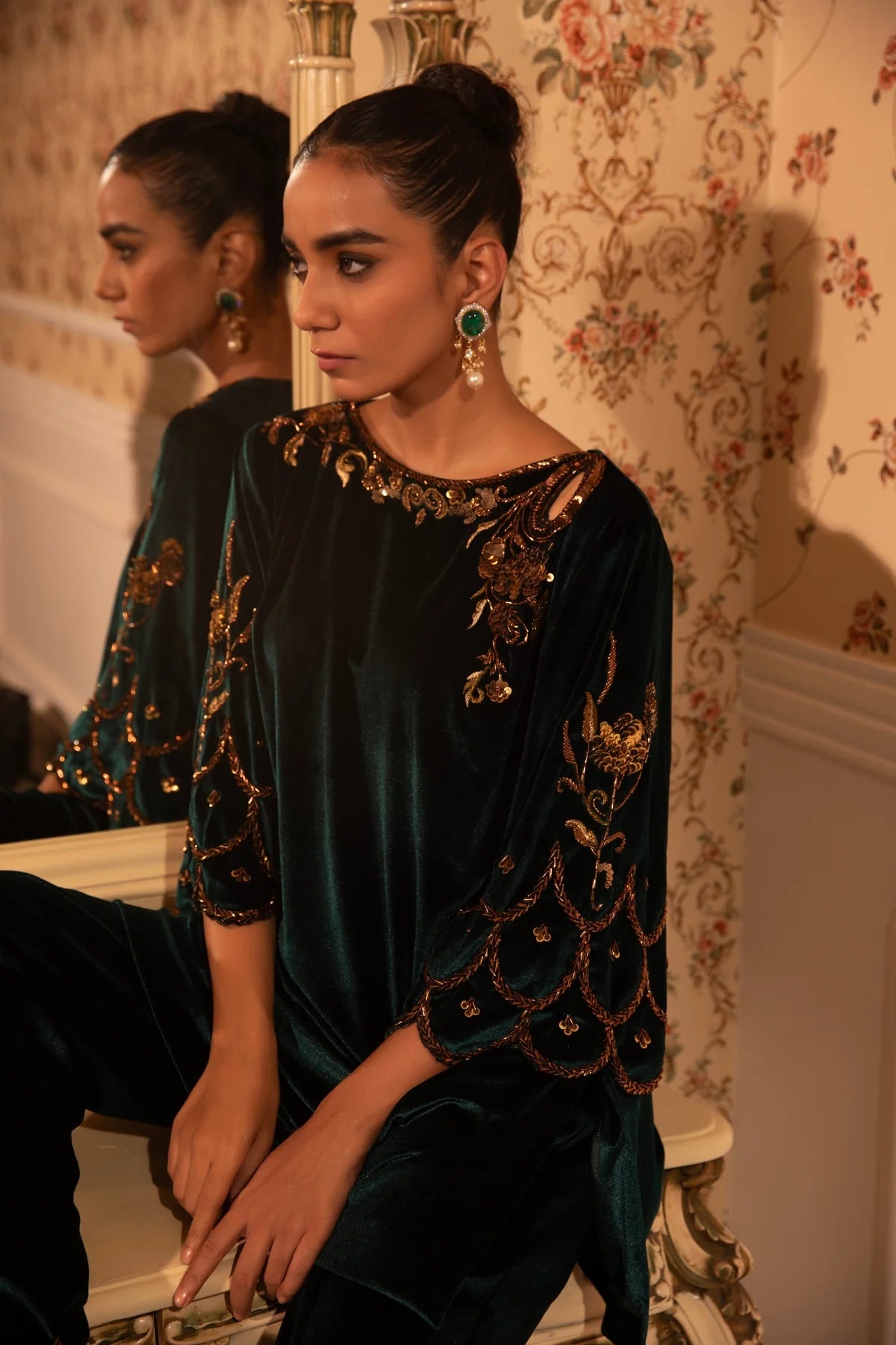 Emerald Baroque Work Kurti With Palazzo