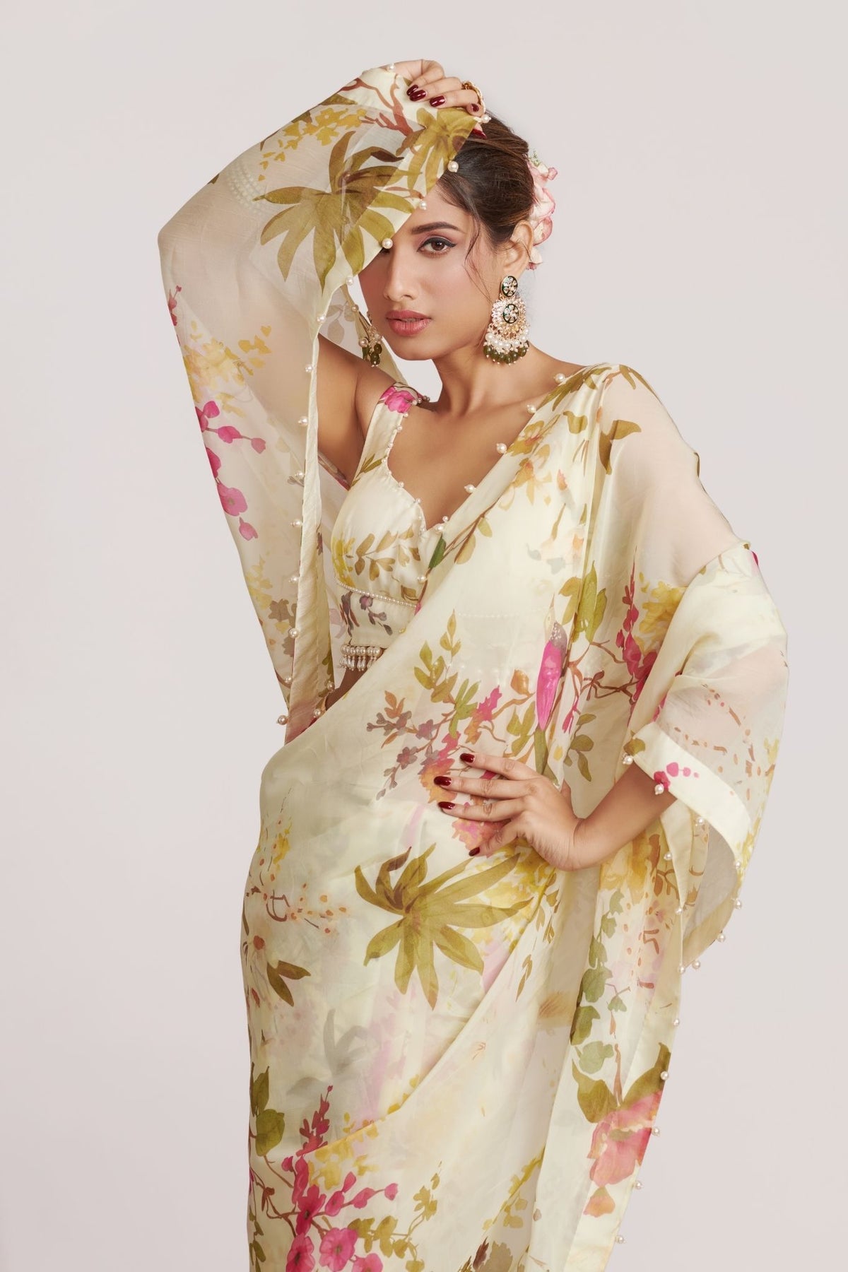 Off-White Organza Saree