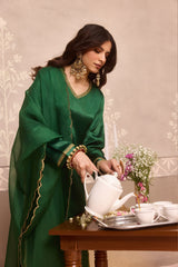 Green Gajji Silk Embroidered Kurta Set With Dupatta