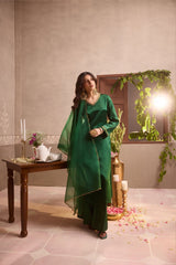 Green Gajji Silk Embroidered Kurta Set With Dupatta