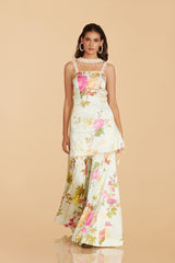 Off-White Multi-Colour Chinon Satin Kurta With Kalidaar Sharara Pant