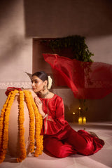 Red Gajji Silk Embroidered Sharara Set