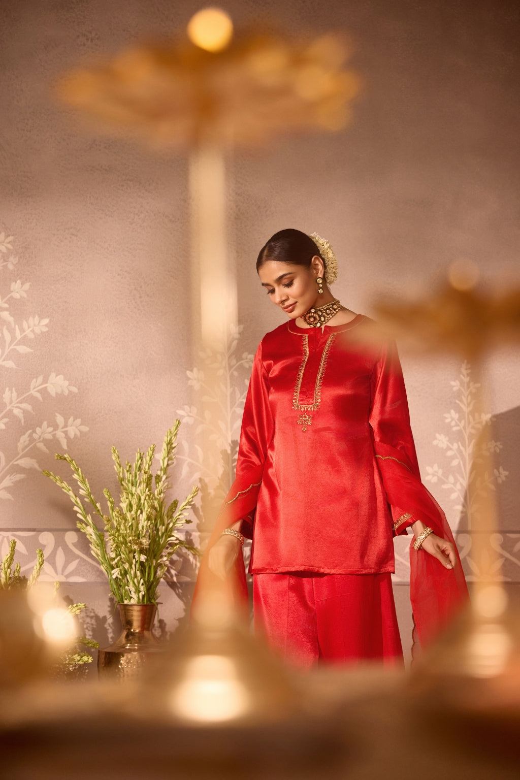 Red Gajji Silk Embroidered Sharara Set
