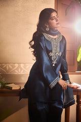 Petrol Blue Gajji Silk Farsi Salwar 3-Piece Set