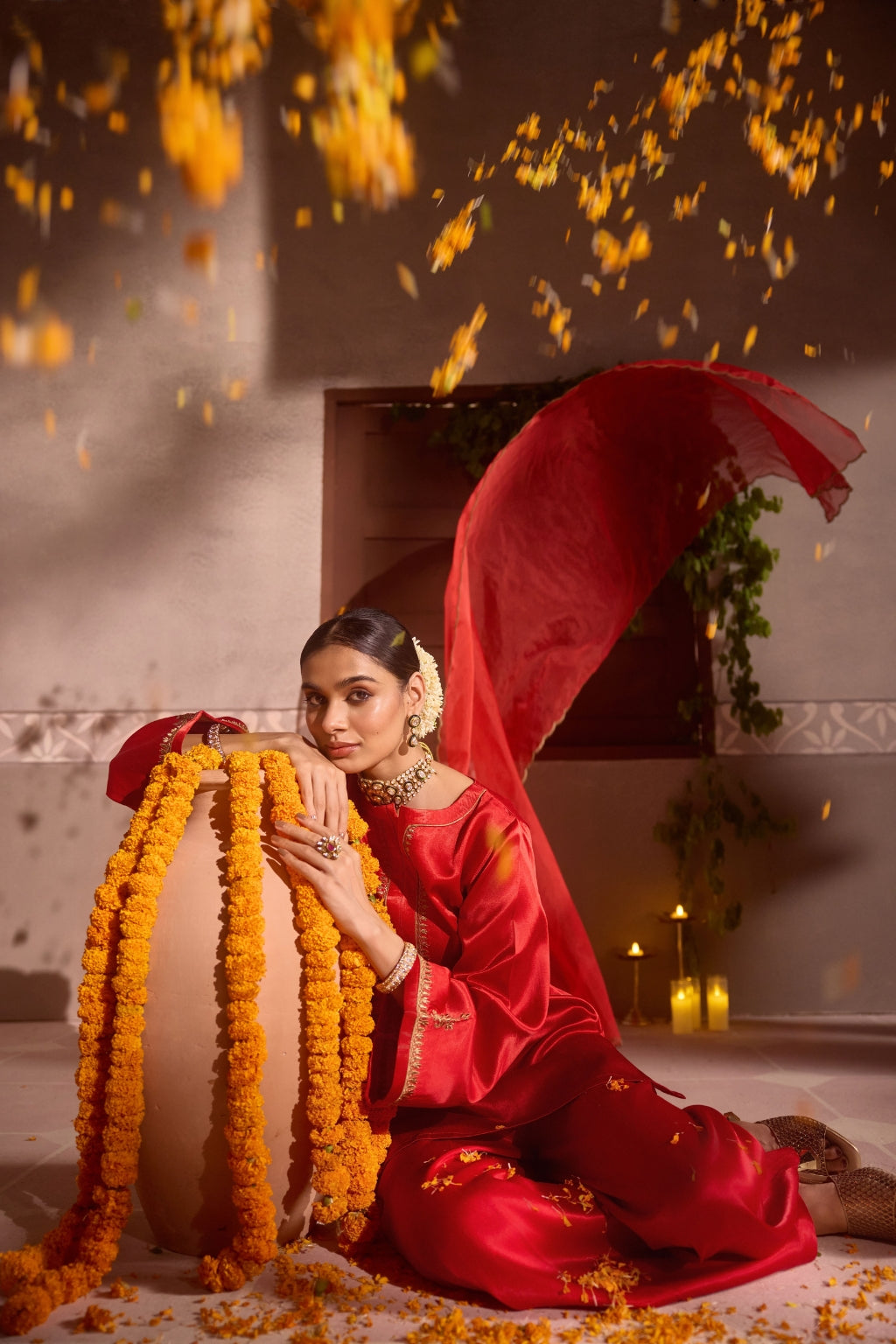 Red Gajji Silk Embroidered Sharara Set