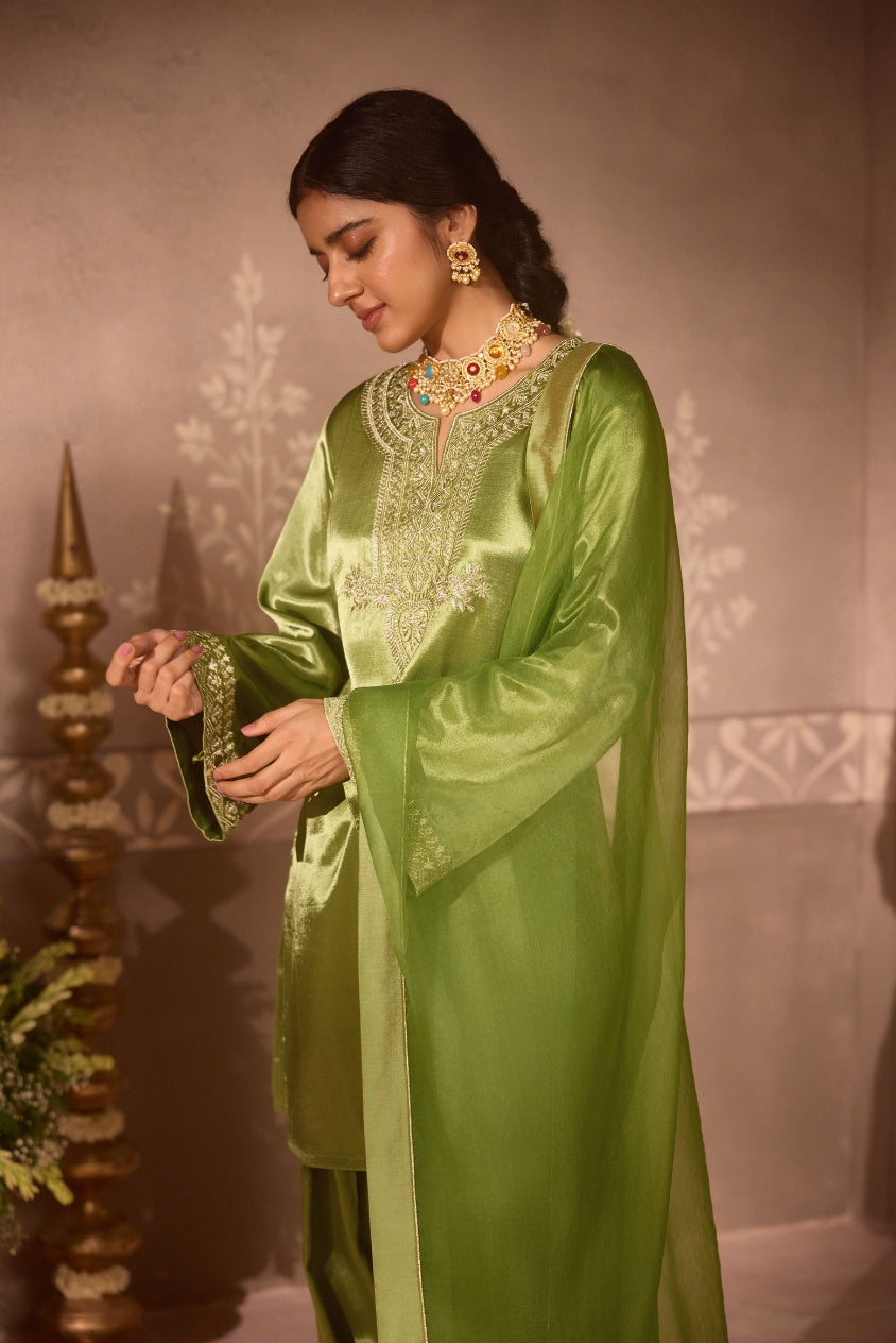 Pastel Green Gajji Silk Farsi Salwar 3-Piece Set