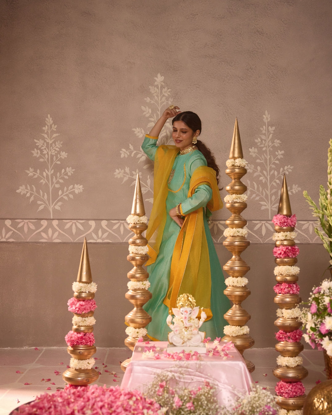 Mint-Green Chanderi Anarkali 3-Piece Set