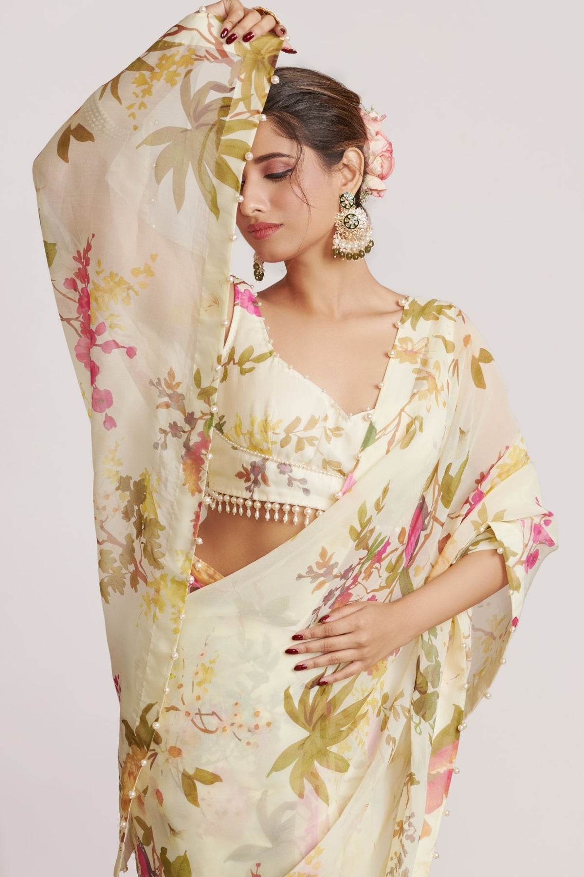 Off-White Organza Saree