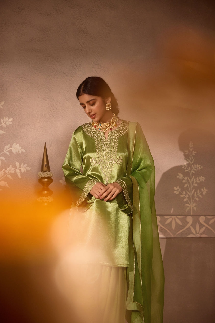 Pastel Green Gajji Silk Farsi Salwar 3-Piece Set