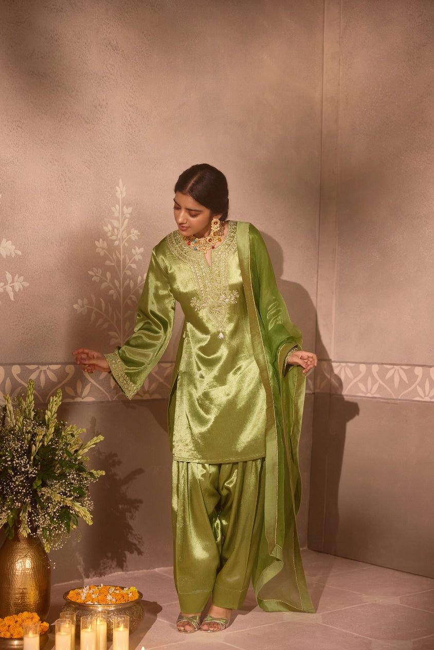 Pastel Green Gajji Silk Farsi Salwar 3-Piece Set
