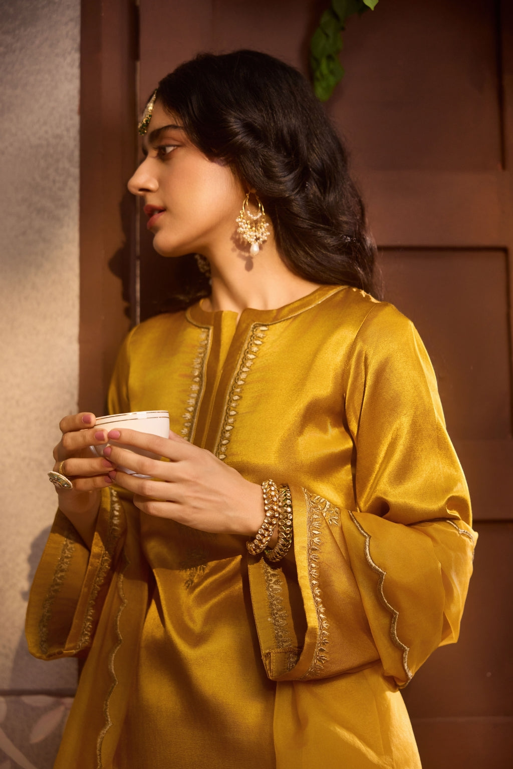 Mustard Yellow Gajji Silk Embroidered Sharara Set