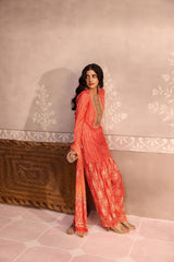 Red Printed Dola Silk Farsi Salwar With Dupatta