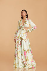 Off-White Multi-Colour Modal Satin Kalidaar Jumpsuit