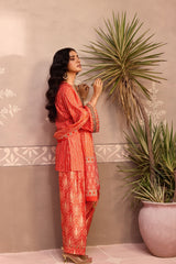 Red Printed Dola Silk Farsi Salwar With Dupatta