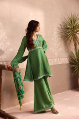 Green Dola Silk Printed Sharara Set With Dupatta