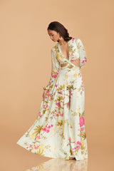 Off-White Multi-Colour Modal Satin Kalidaar Jumpsuit