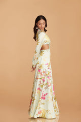 Off-White Multi-Colour Modal Satin Kalidaar Jumpsuit