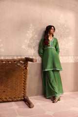 Green Dola Silk Printed Sharara Set With Dupatta