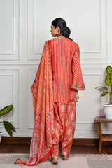 Red Printed Dola Silk Farsi Salwar With Dupatta