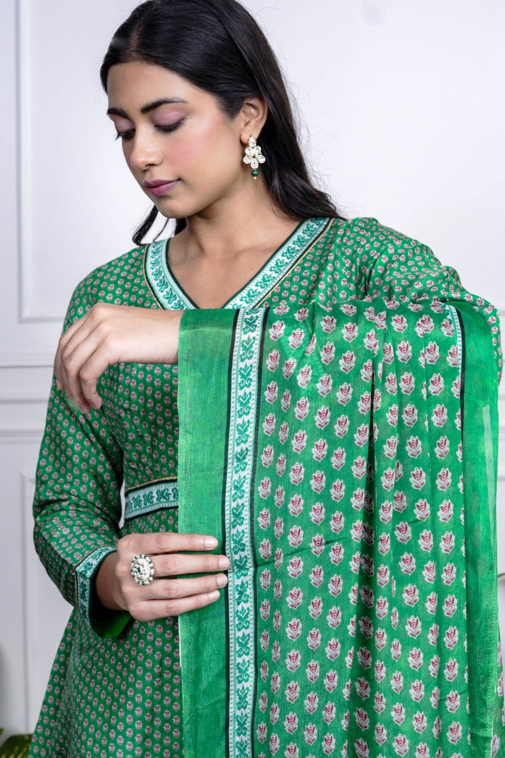 Green Dola Silk Printed Sharara Set With Dupatta