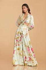 Off-White Multi-Colour Modal Satin Kalidaar Jumpsuit