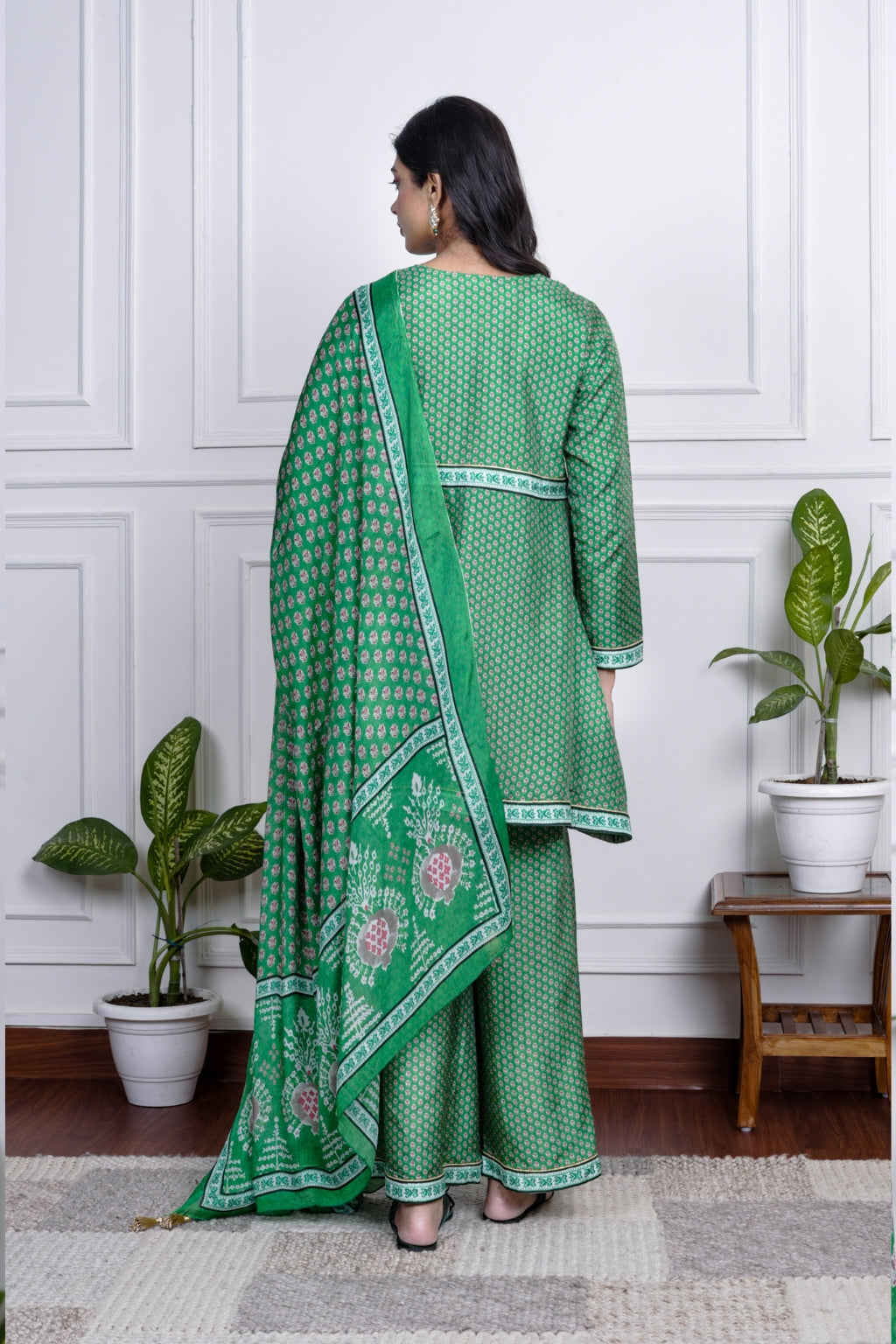 Green Dola Silk Printed Sharara Set With Dupatta