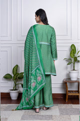 Green Dola Silk Printed Sharara Set With Dupatta