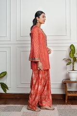 Red Printed Dola Silk Farsi Salwar With Dupatta