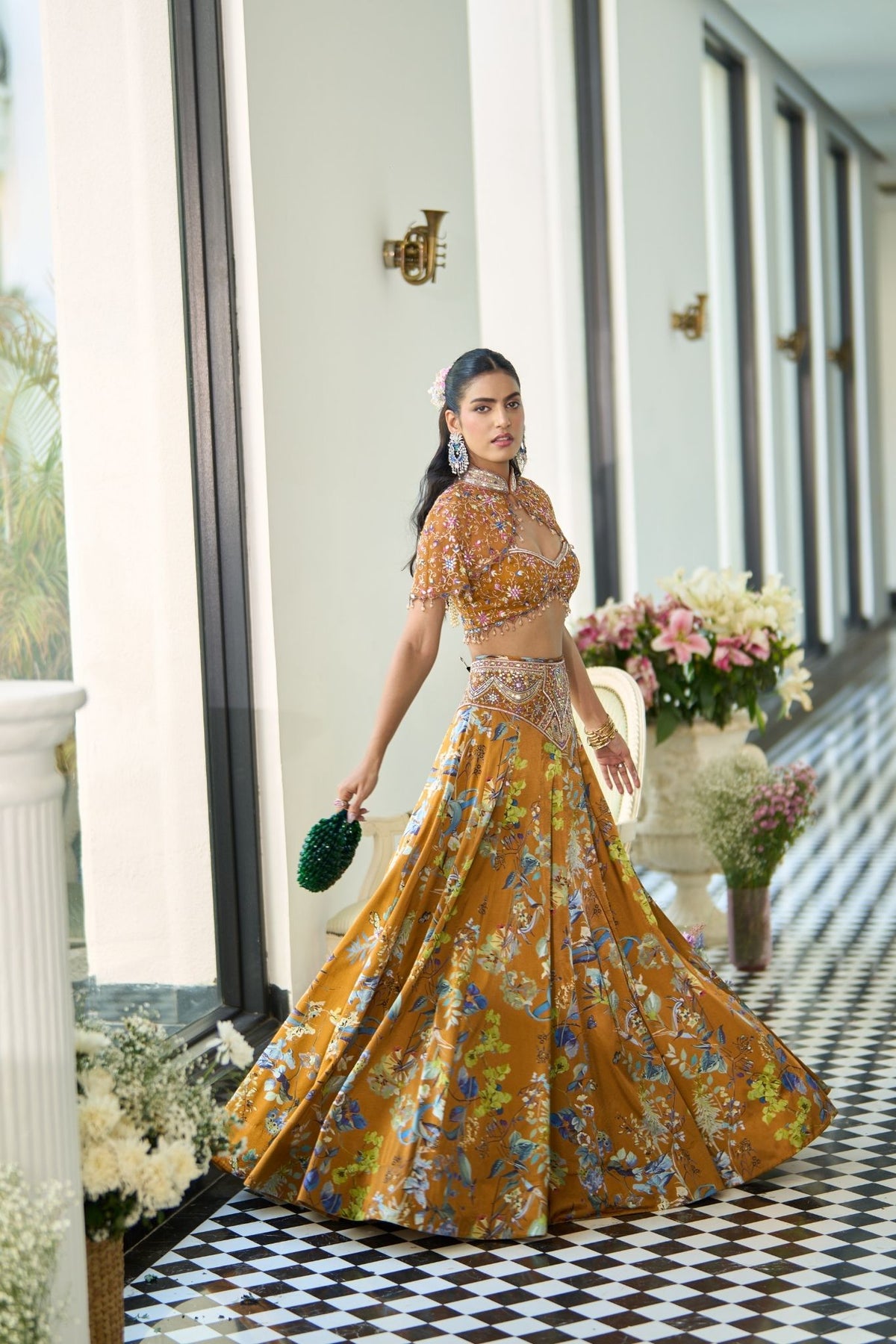 Golden Brown Lehenga With Cape and Blouse
