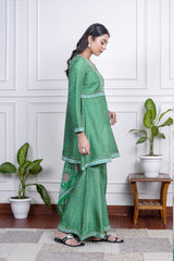 Green Dola Silk Printed Sharara Set With Dupatta