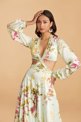 Off-White Multi-Colour Modal Satin Kalidaar Jumpsuit