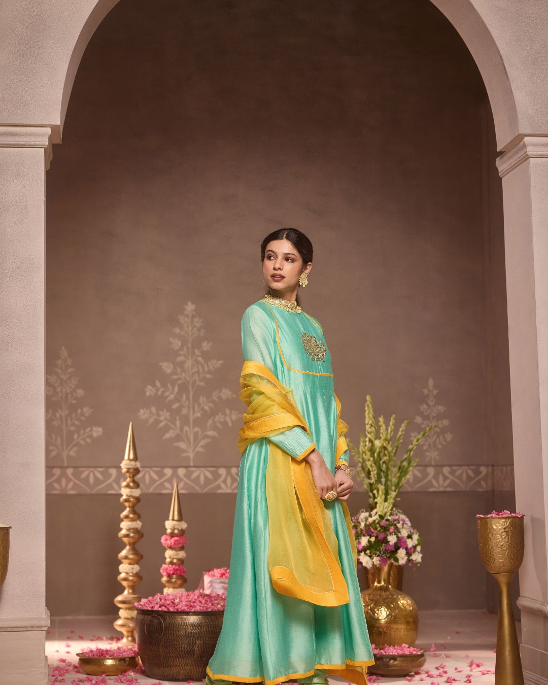 Mint-Green Chanderi Anarkali 3-Piece Set